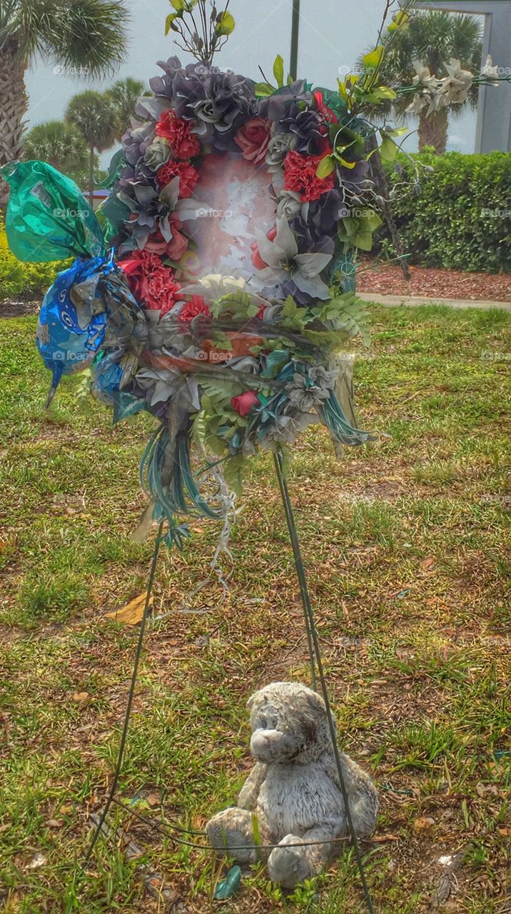 Faded roadside memorial