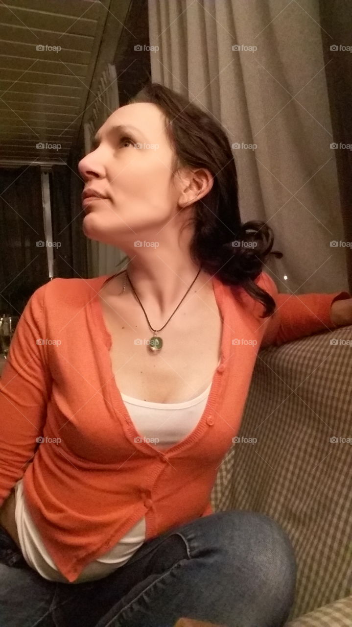 woman looks in the air