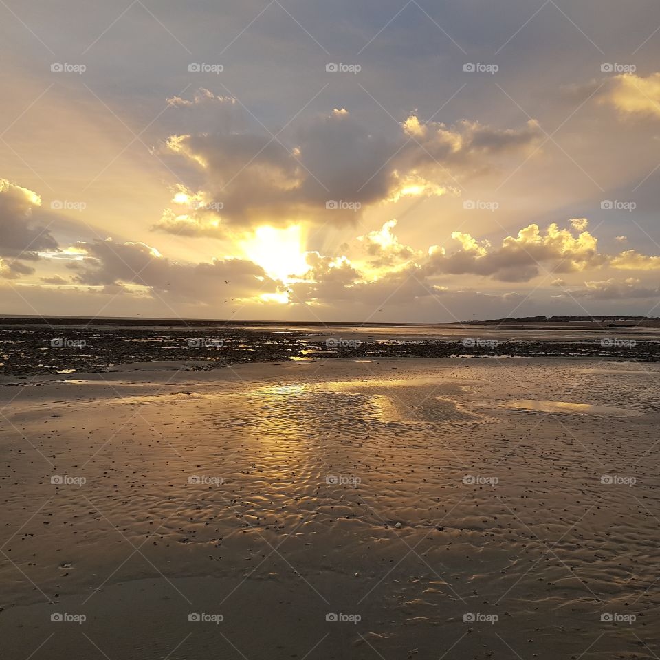 Worthing beach evening stroll at sunset