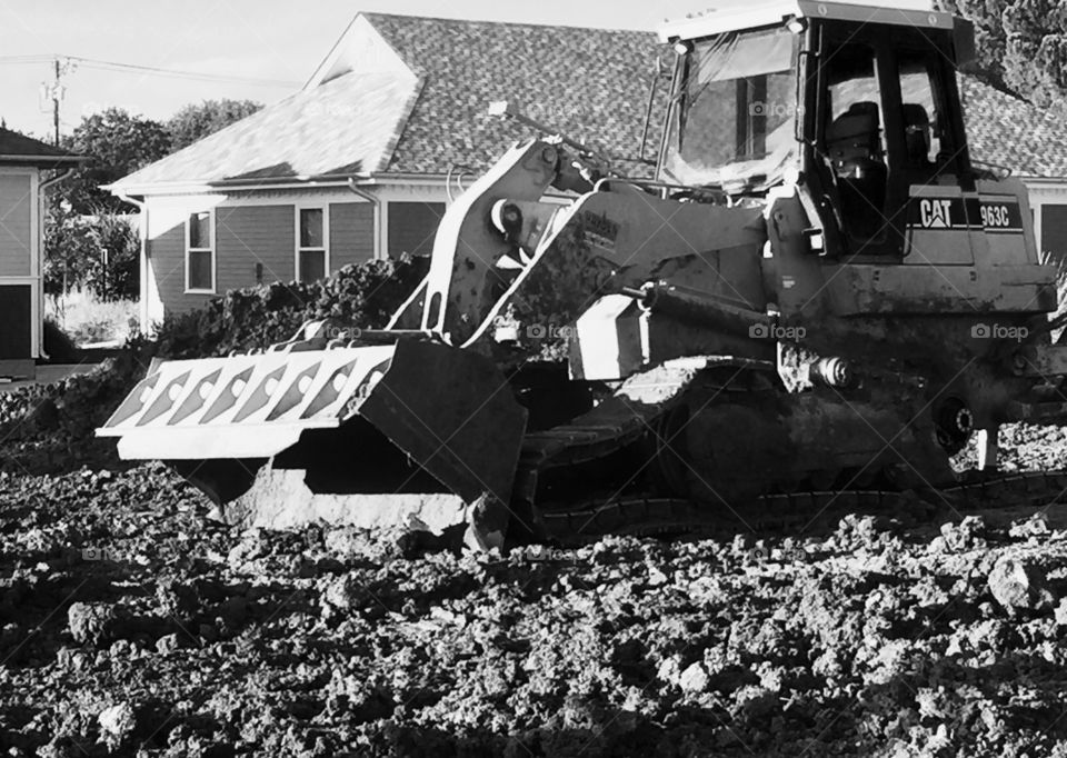 Black and white bulldozer