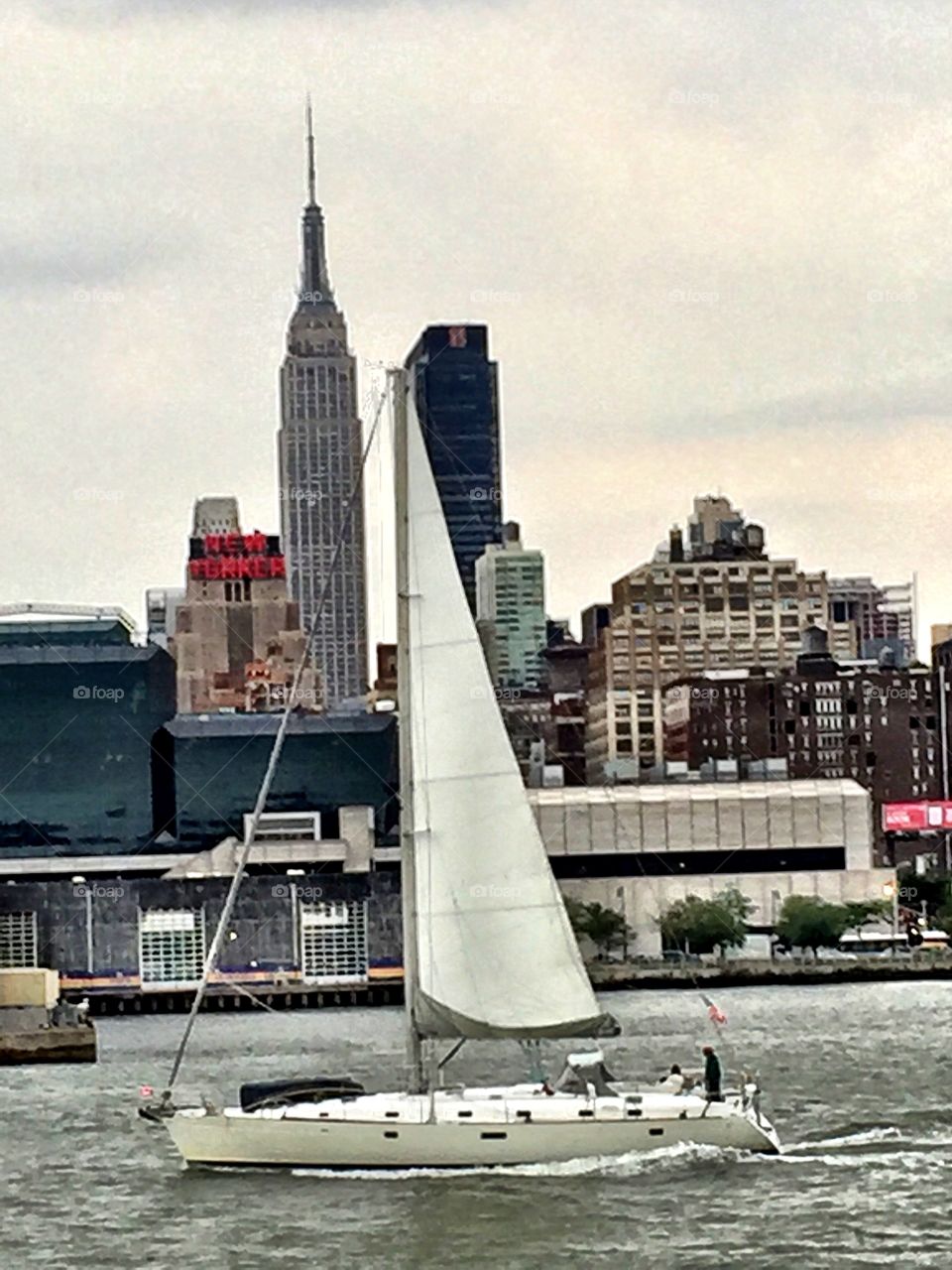 Sailing on the Hudson River, New York City . Sailing on the Hudson River, New York City. Empire State Building in the background