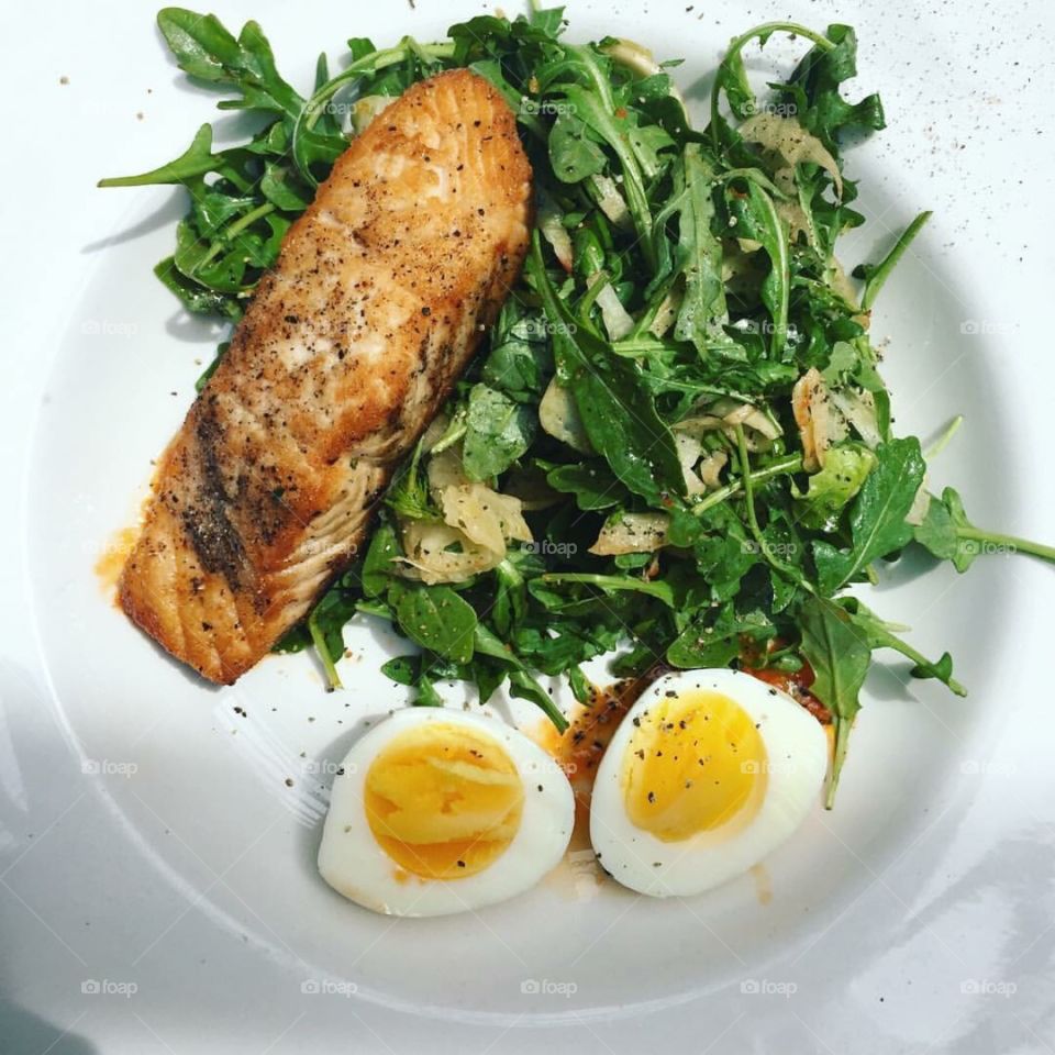 Salmon, Eggs, Salad