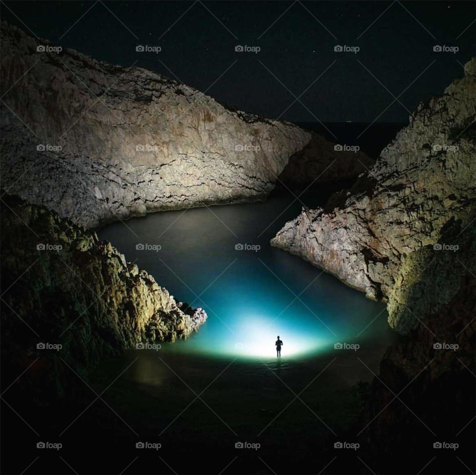 beautiful beach in Greece night