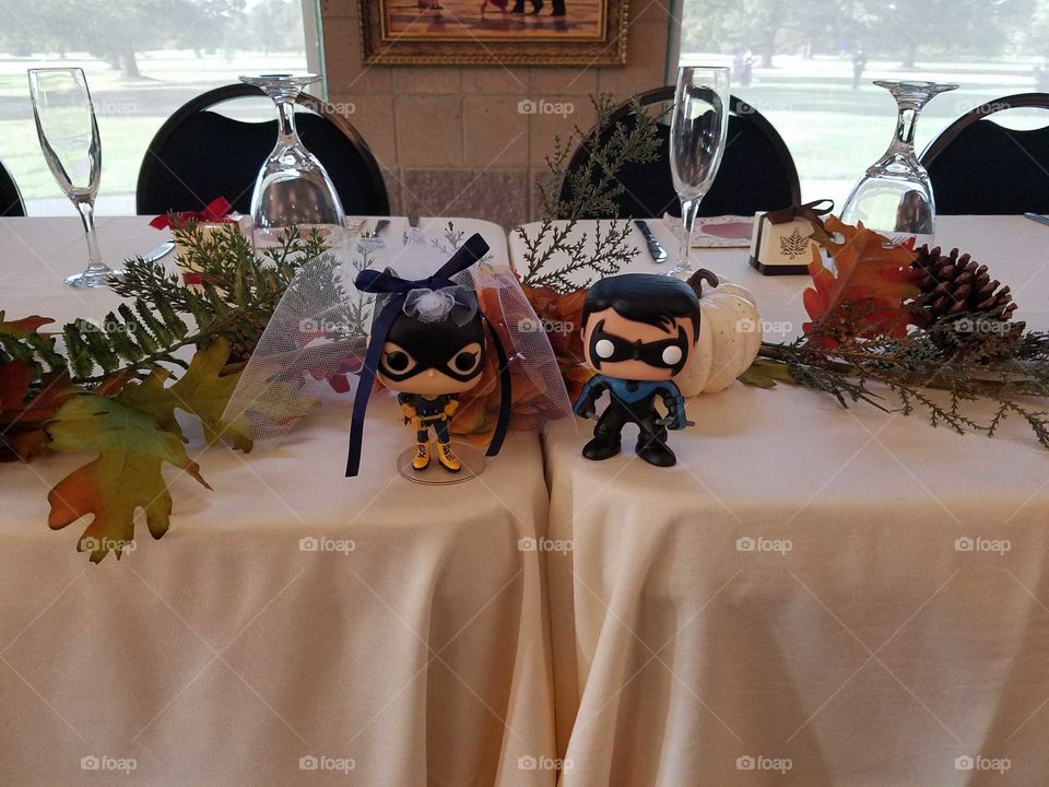 Super heroes at a wedding