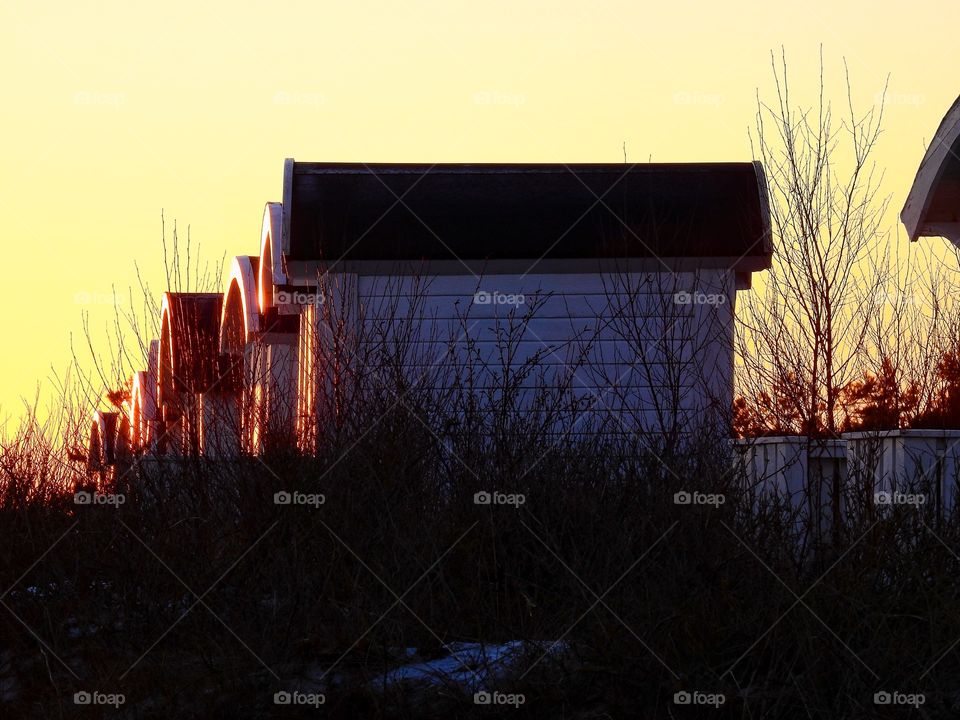 Beachhuts in dusk