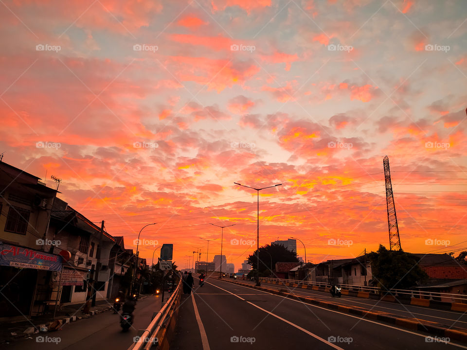 Sunrise on Sunday Morning at Jatibaru Fly over in Jakarta, Indonesia