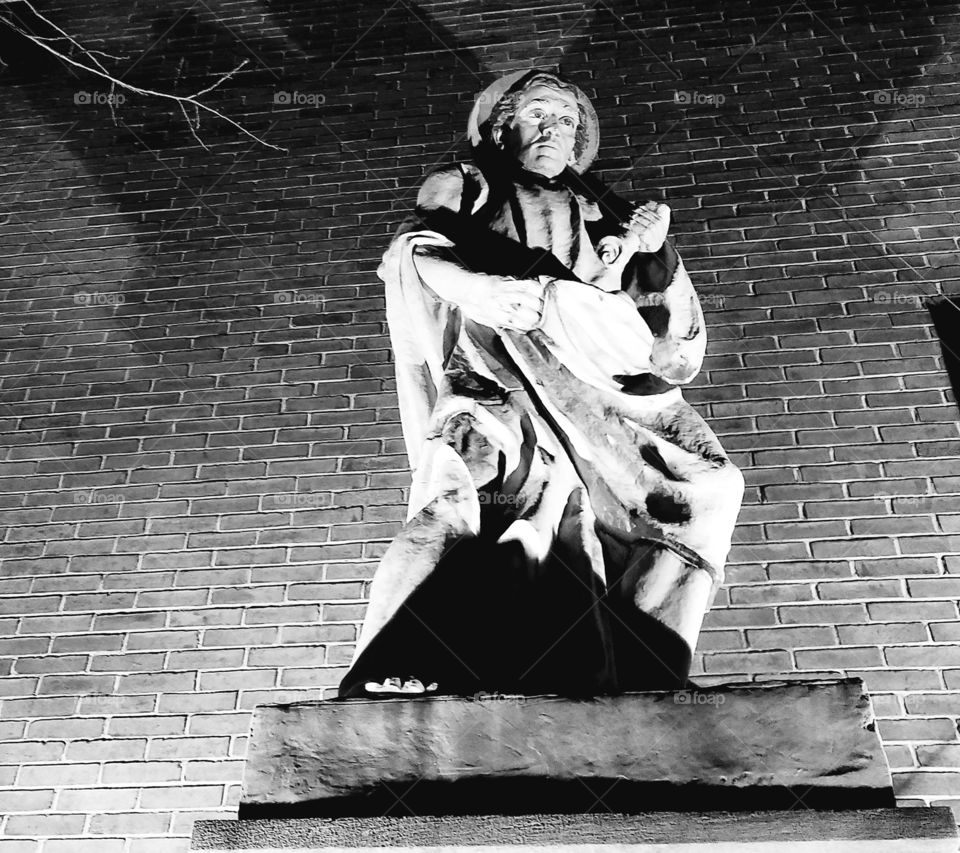 church statue in black and white.