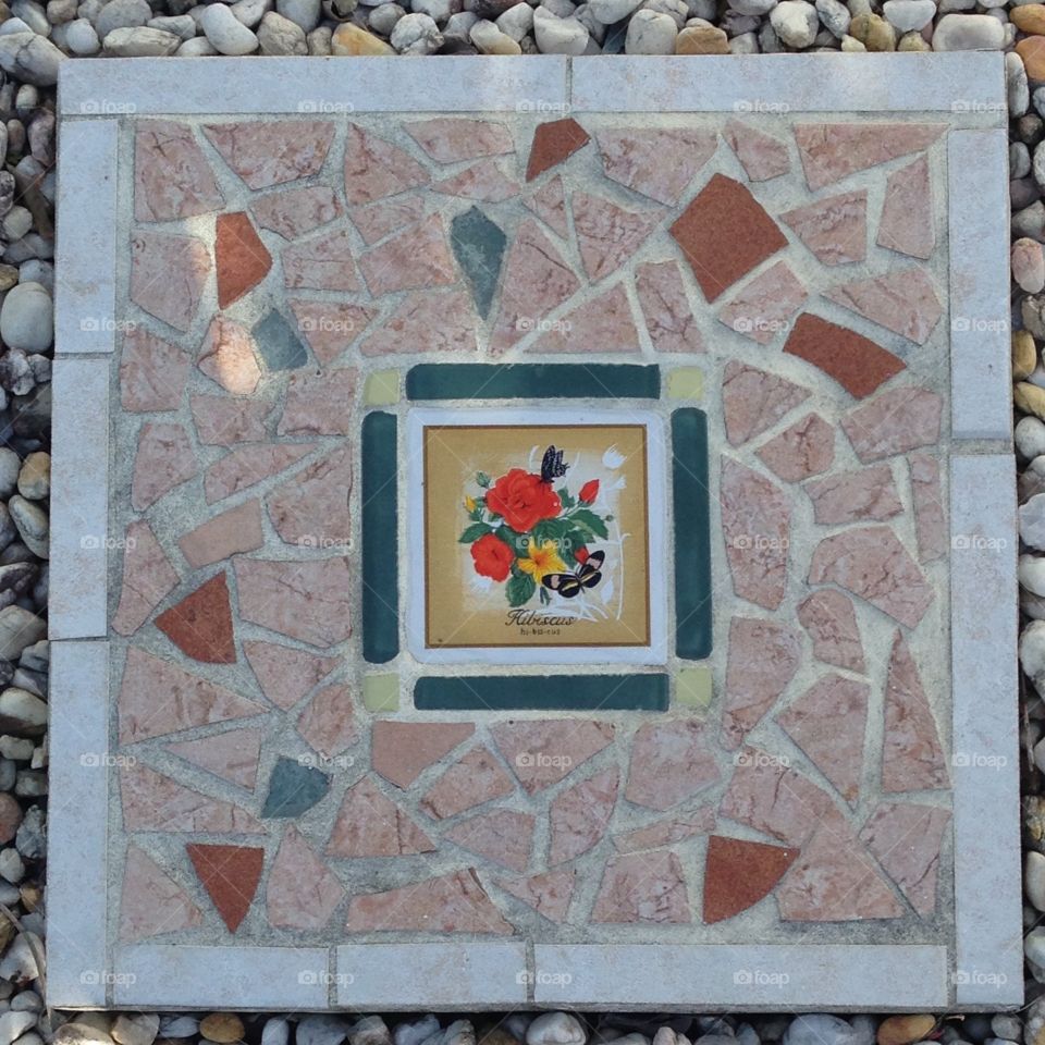 Hibiscus flowers and butterflies mosaic stepping stone