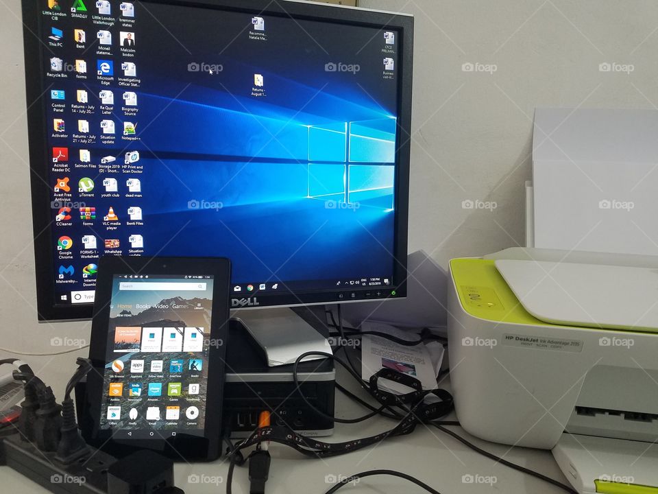Hp Desktop Pc, Kindle fire Tablet and Hp Deskjet printer
