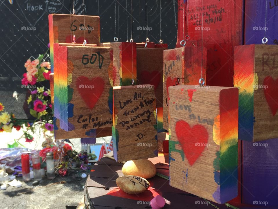 Artwork left at the site of the Pulse massacre in Orlando 