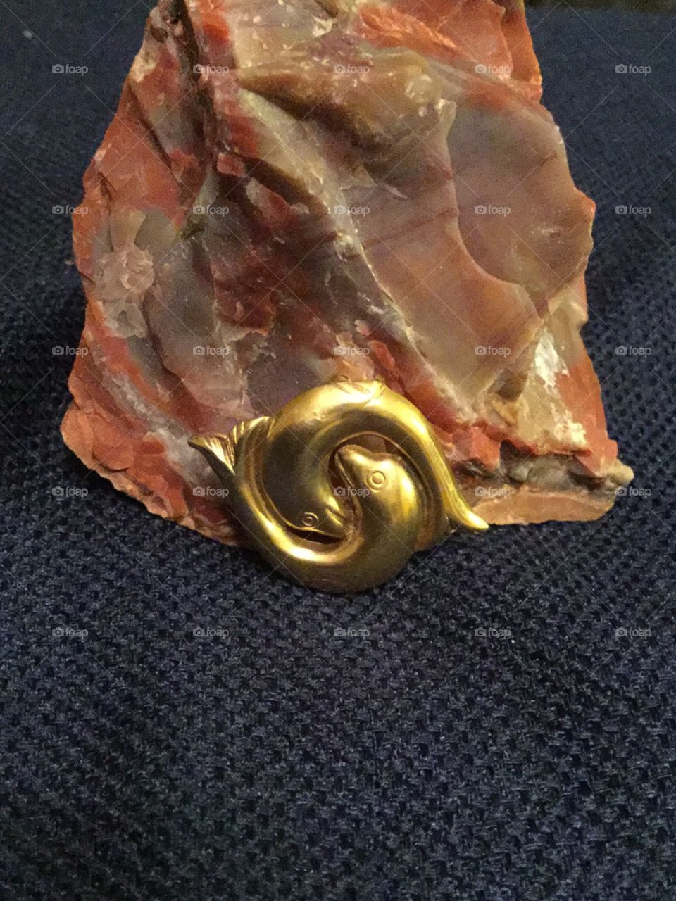 Pisces Vintage Gold Brooch And Petrified Wood