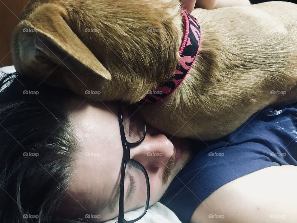 Puppy cuddles with Bella at bed time. 