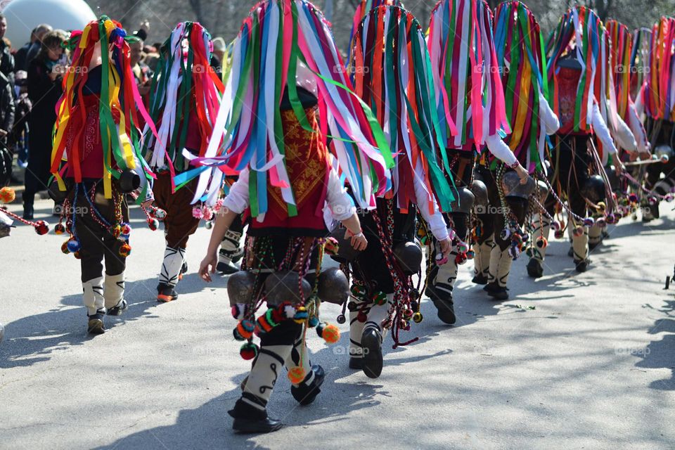 Kukeri Dance. Kukeri are elaborately costumed Bulgarian Men, who Perform Traditional Rituals Intended to Scare Away Evil Spirits