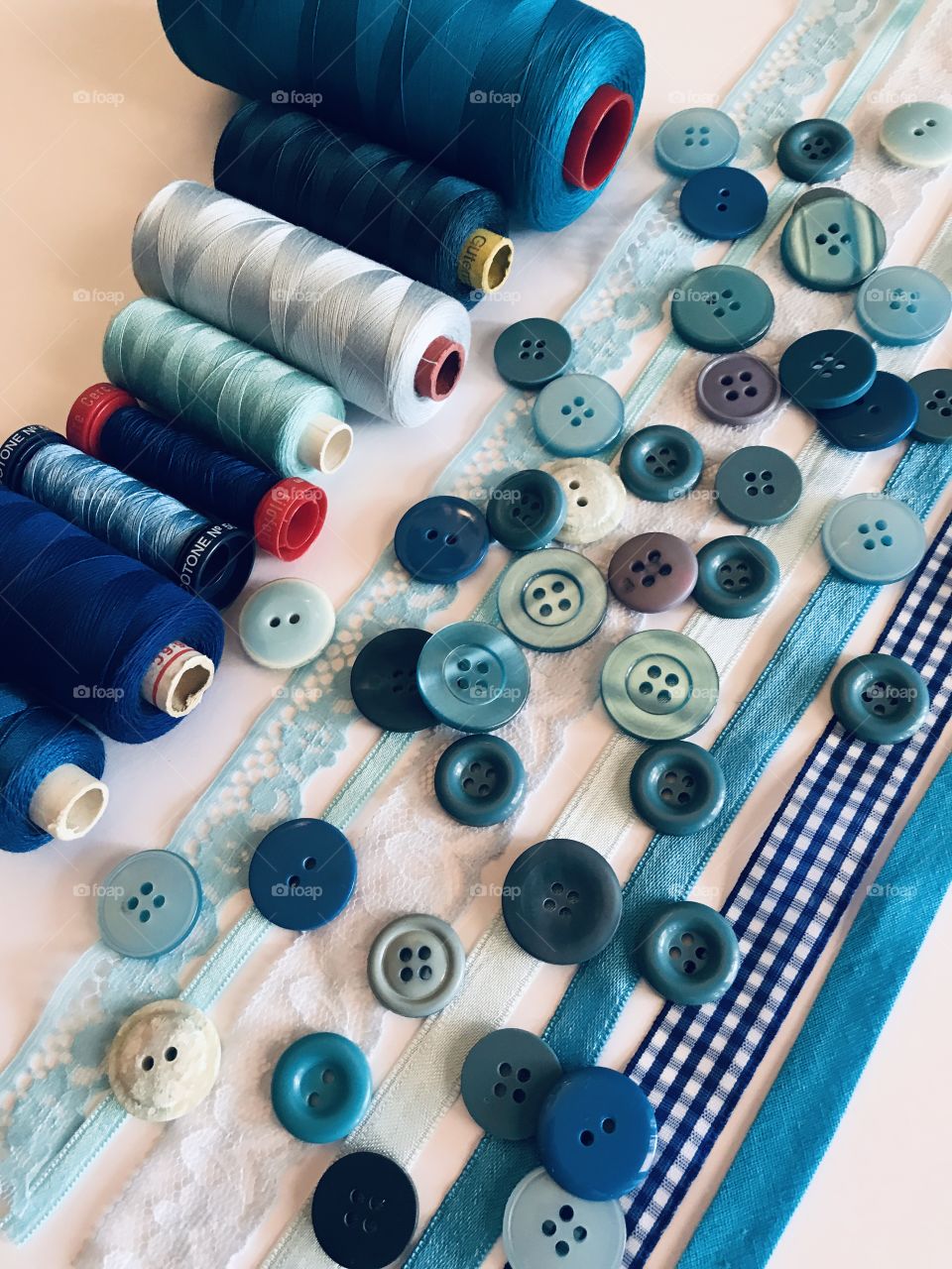 Blue buttons, laces and strings 