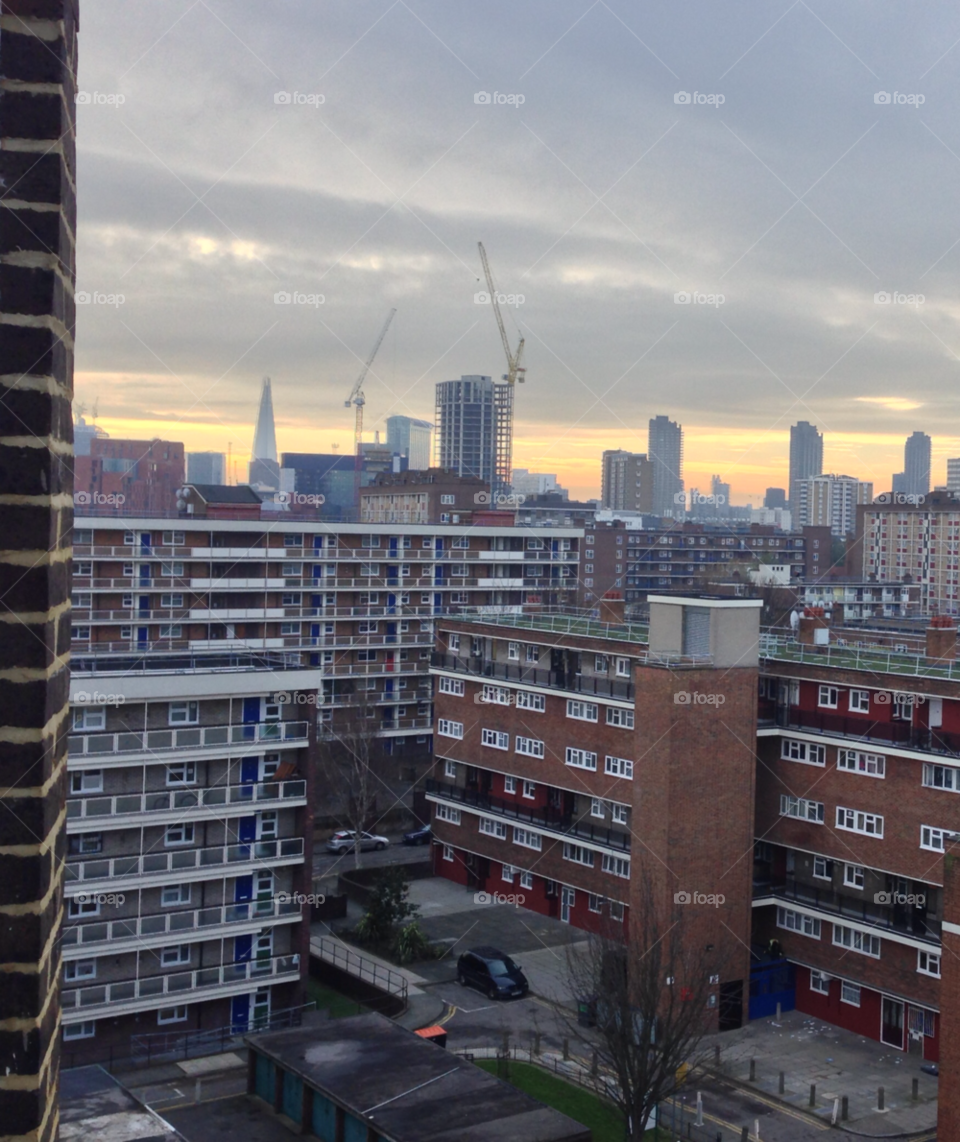 london skyline cranes barbican centre by ijbailey