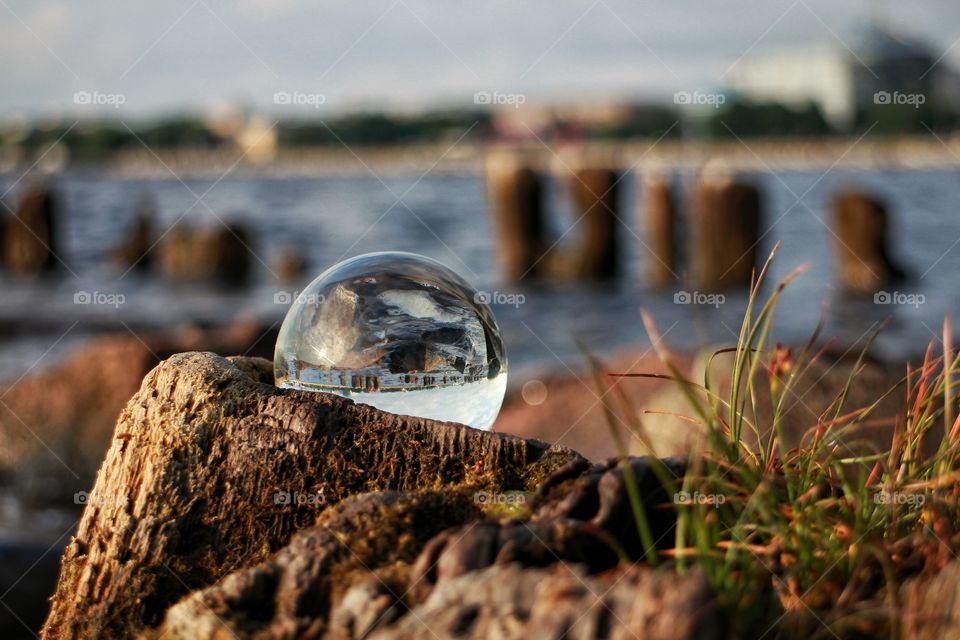crystal glass ball with nature background