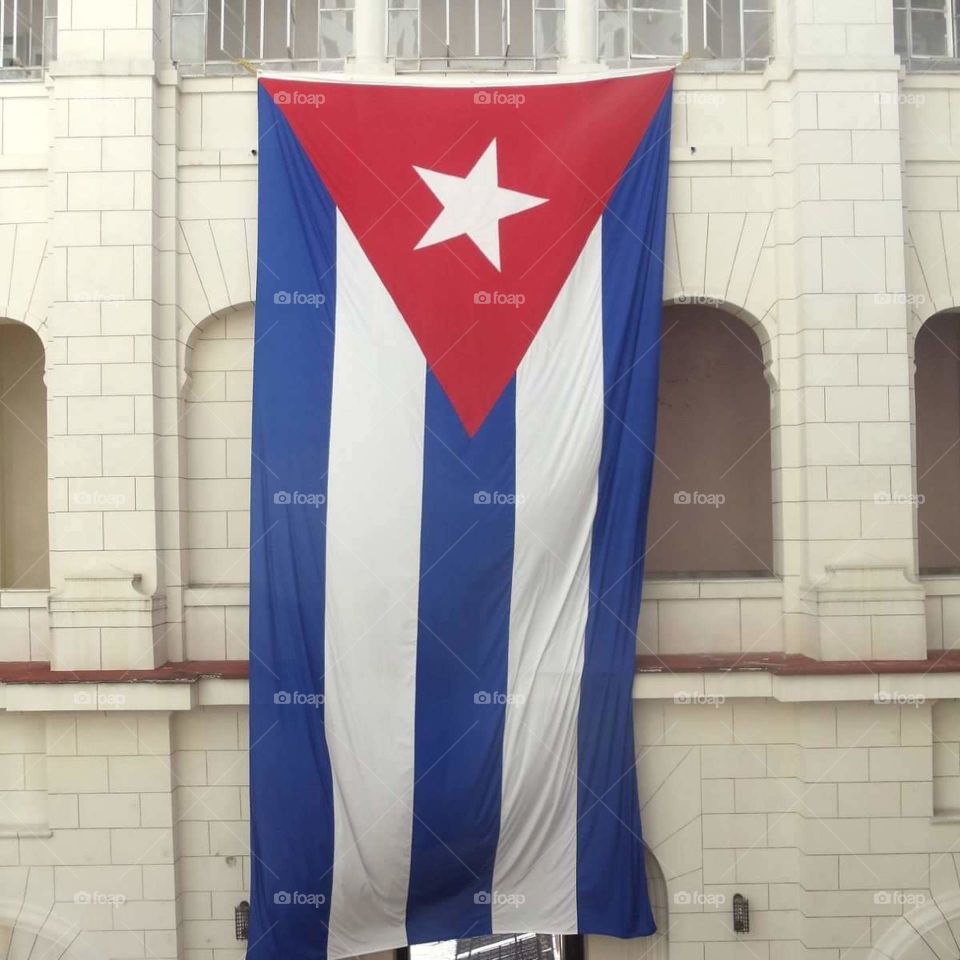 Cuban Flag hanging at the Museum of the Revolution in Havana, Cuba