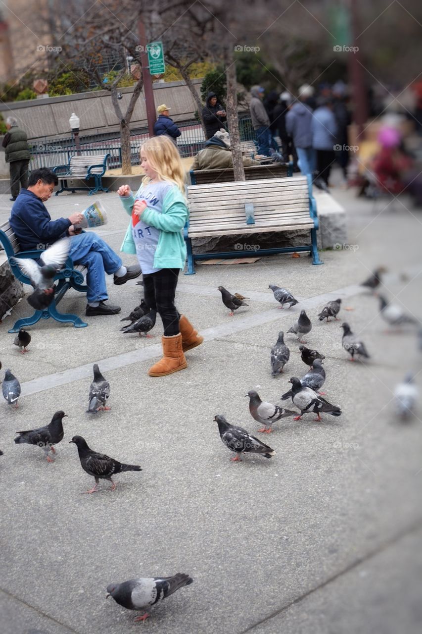 Girl and doves 