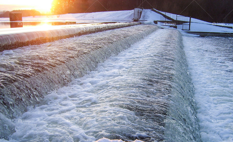 Waterfall on a dam