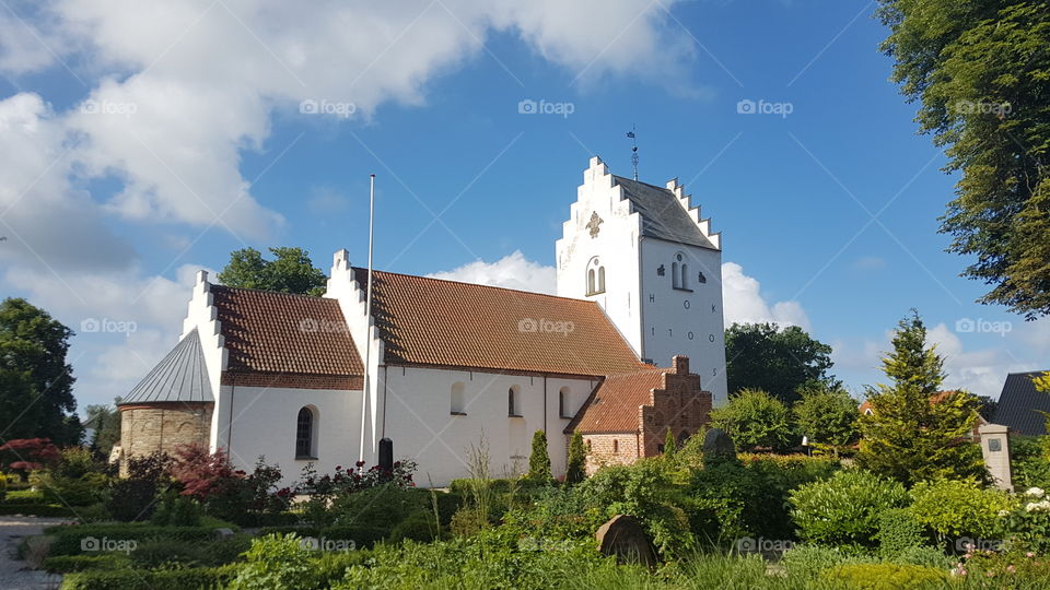 Classic danish church in the countryside. Denmark.