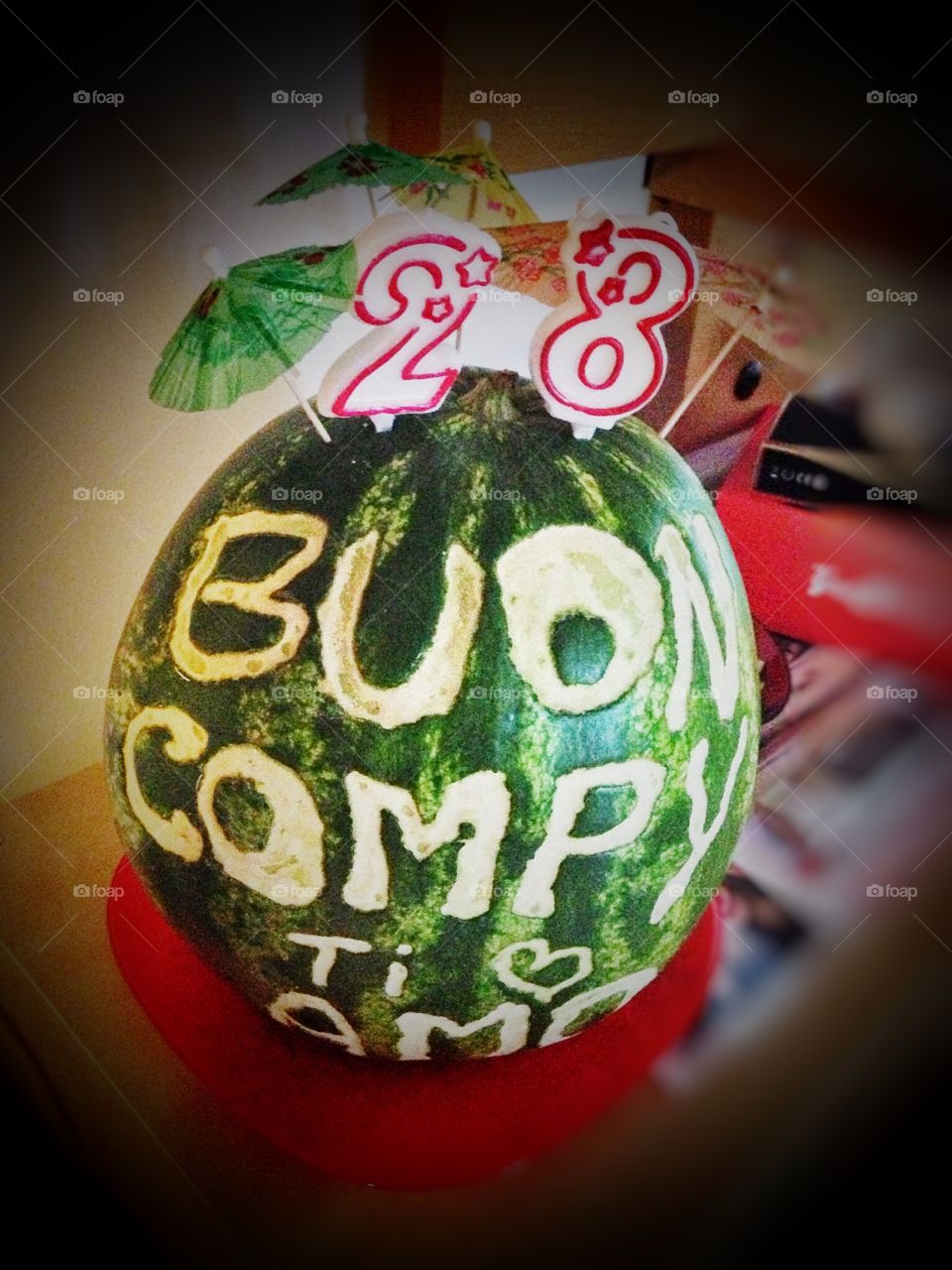 Watermelon written. Happy birthday written on a watermelon