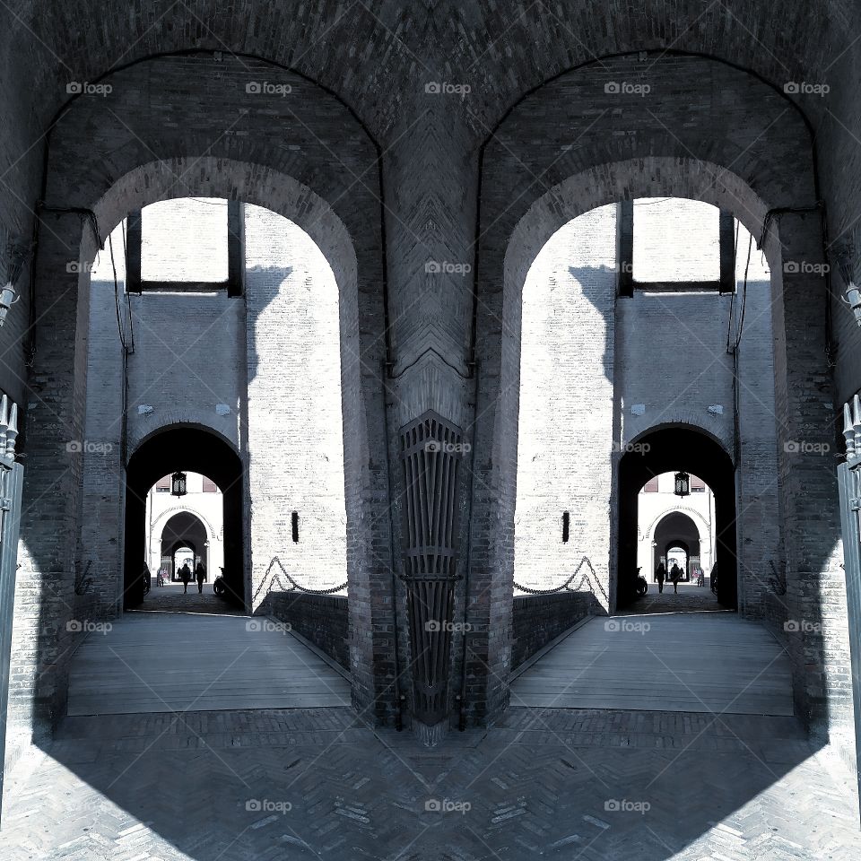 Castle arch in mirror reflection