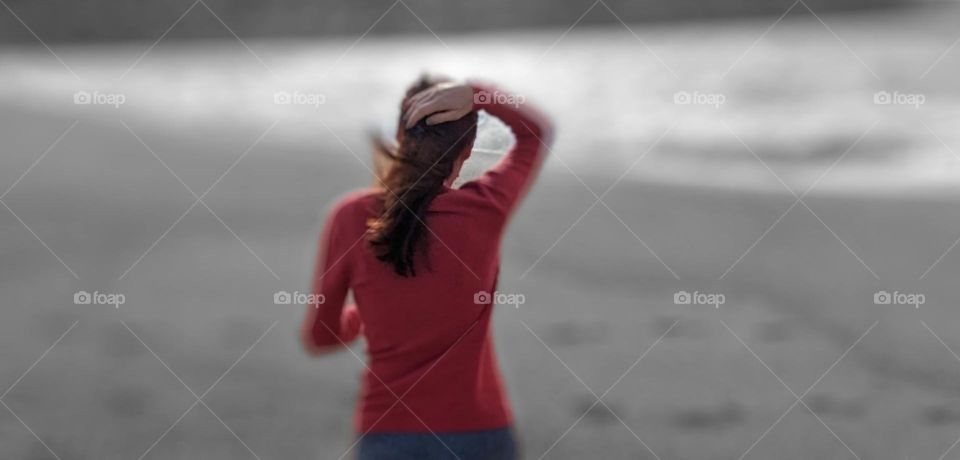 woman with magenta sweater