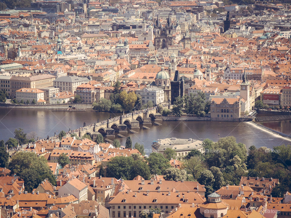 Charles bridge over Vltava river in Prague, Czech Republic