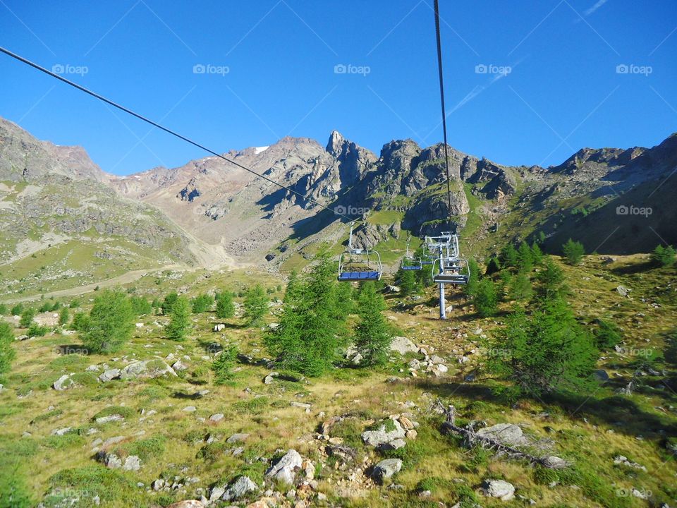 Cable car in high mountain . Cable car in high mountain is active right now