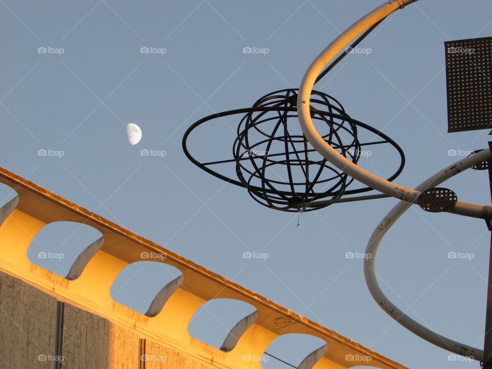 half moon. in downtown Sacramento taking pictures