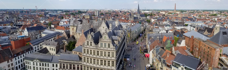An aerial panorama of Ghent, Belgium