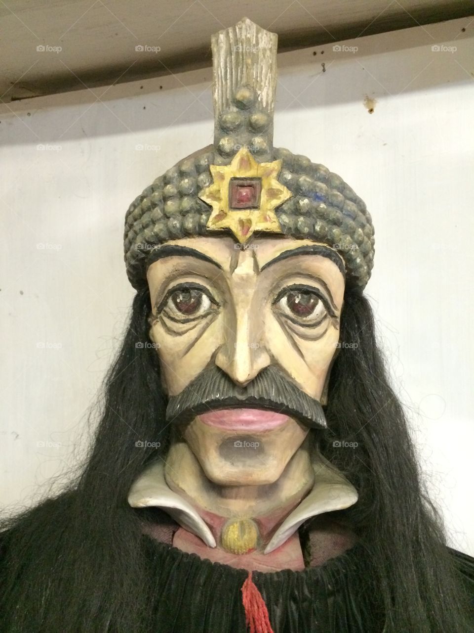 Carved wooden bust of Vlad II, Dracula, Sibiu, Transylvania, Romania