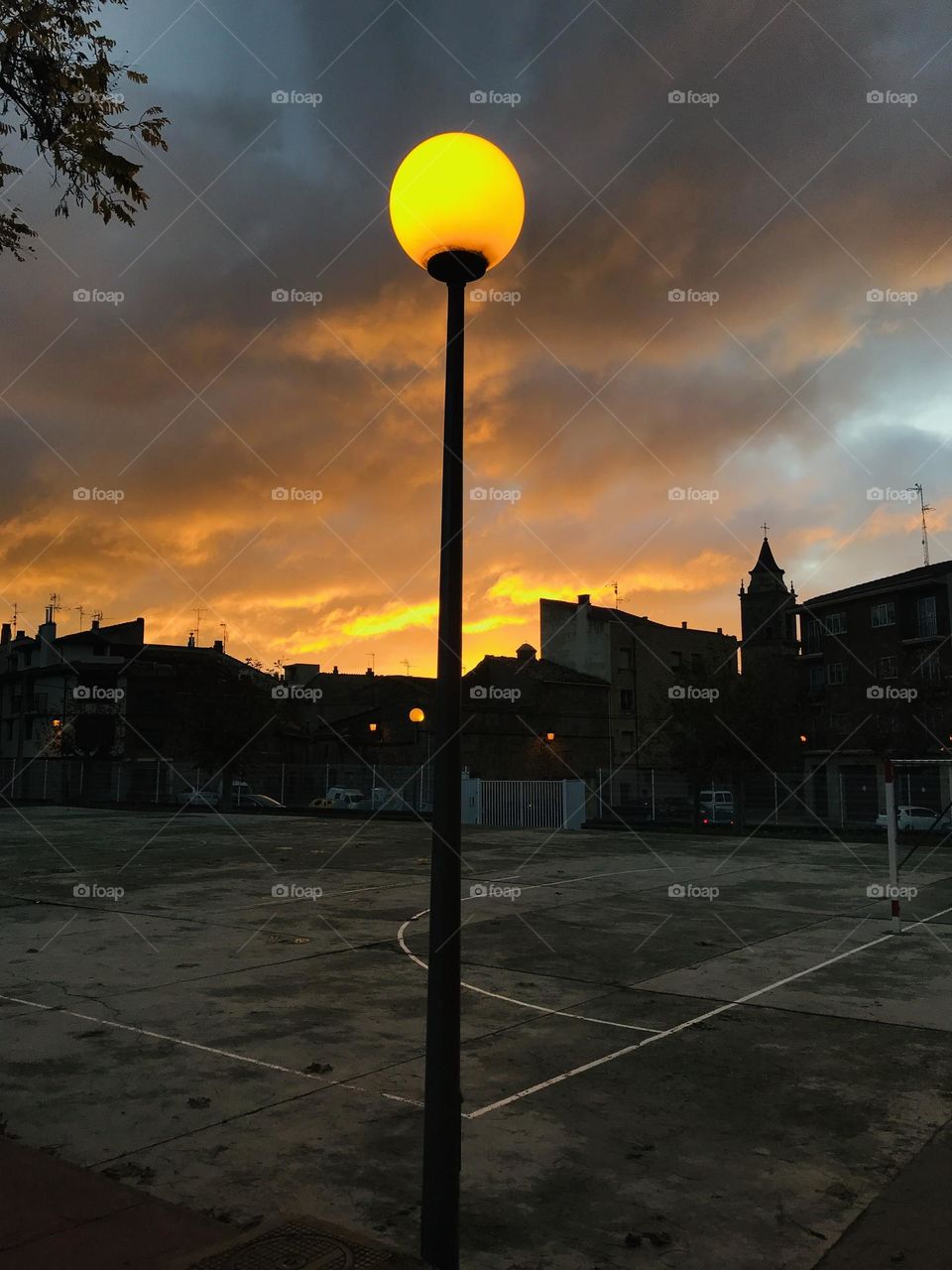 Street lamp at sunset 