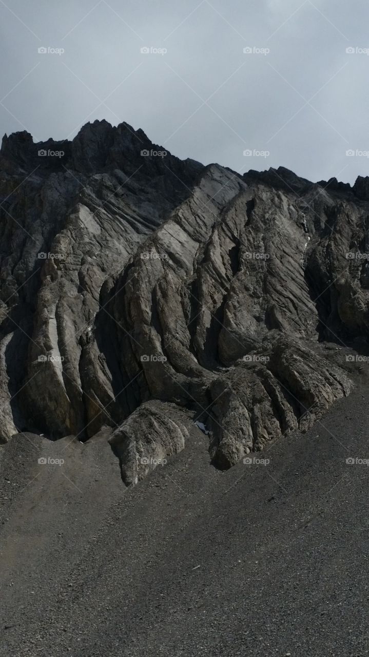 Mountainside ridges and layers of earth