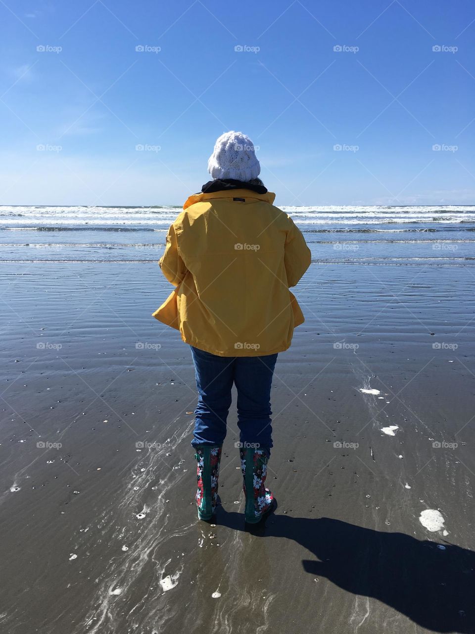 Walking on the beach on a cold day
