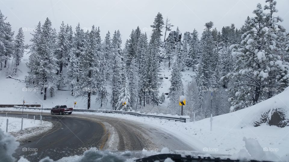 Driving to work in the snow. Wanted to take a picture of the crazy April snow storm on my way to work in South Lake Tahoe, CA. 