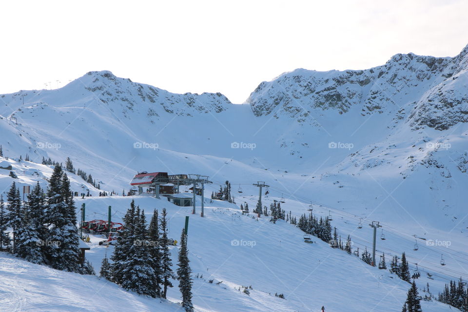 Ski centre on the peak of a mountain 