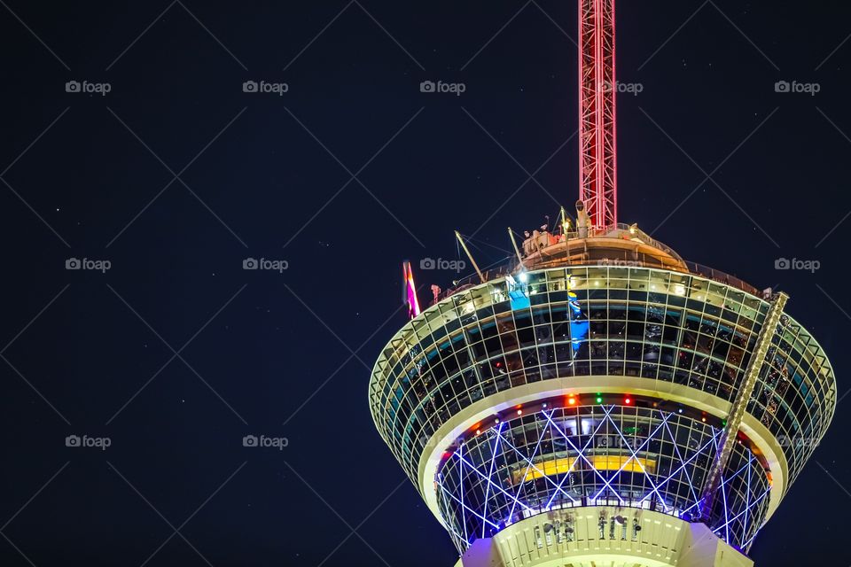 The Stratosphere tower with stars visible late at night. Las Vegas, Nevada.
