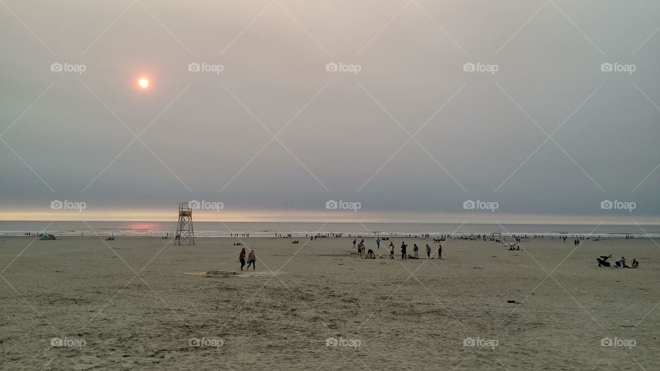 Sun and smoke in Seaside, Oregon