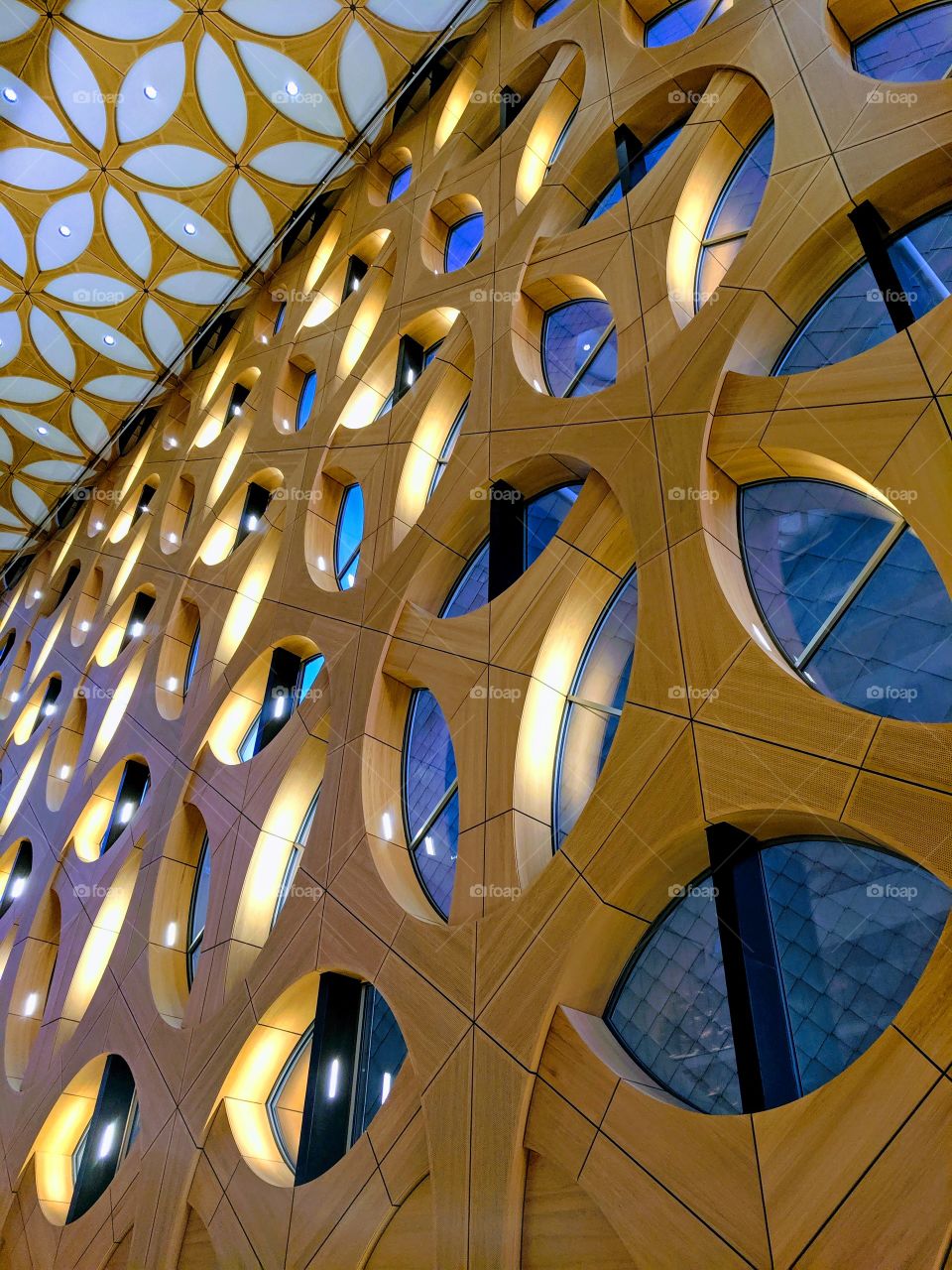 Circles in wall and ceiling of museum