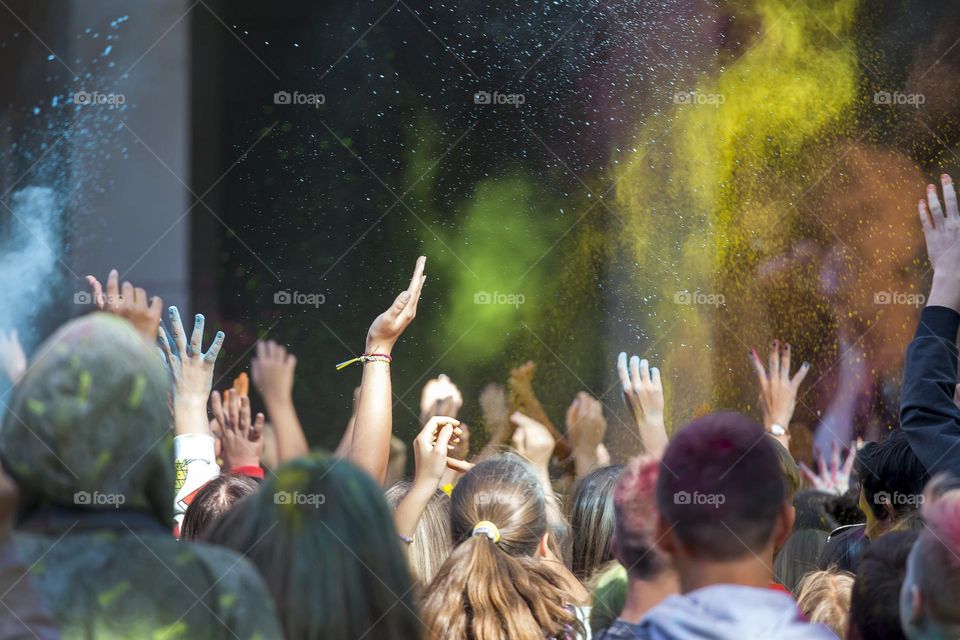 Crowd cheering up at the outdoor concert