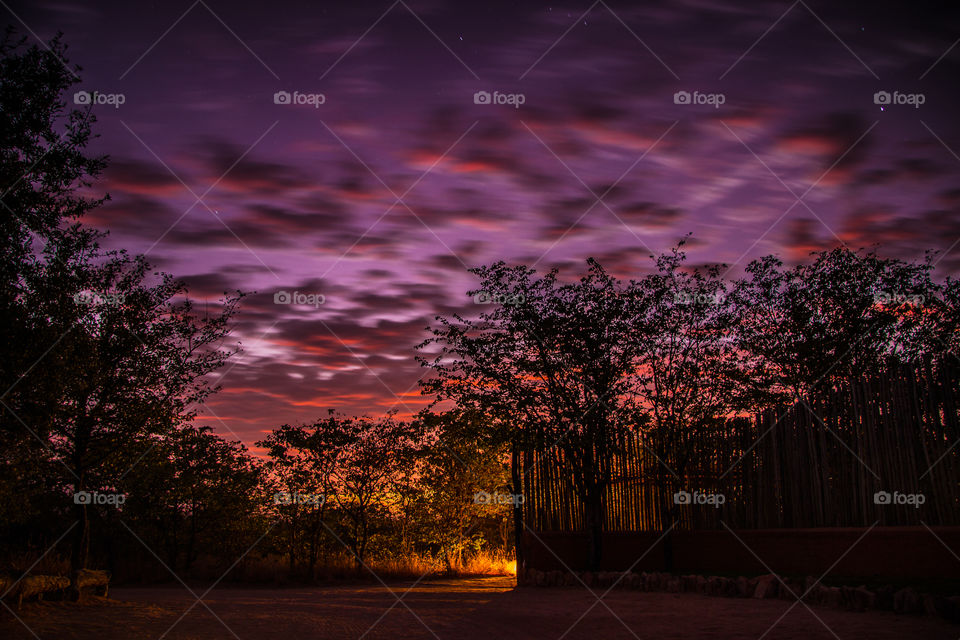 long exposure shotof clouds and trees
