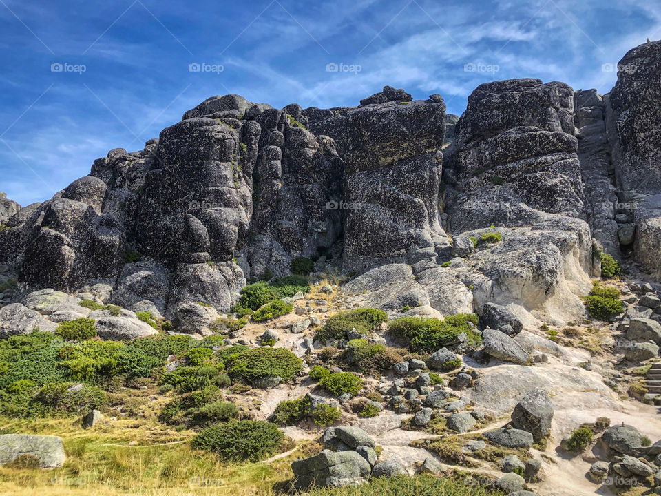 Natural formations of glacial rock at Serra Da Estrela national park in Portugal