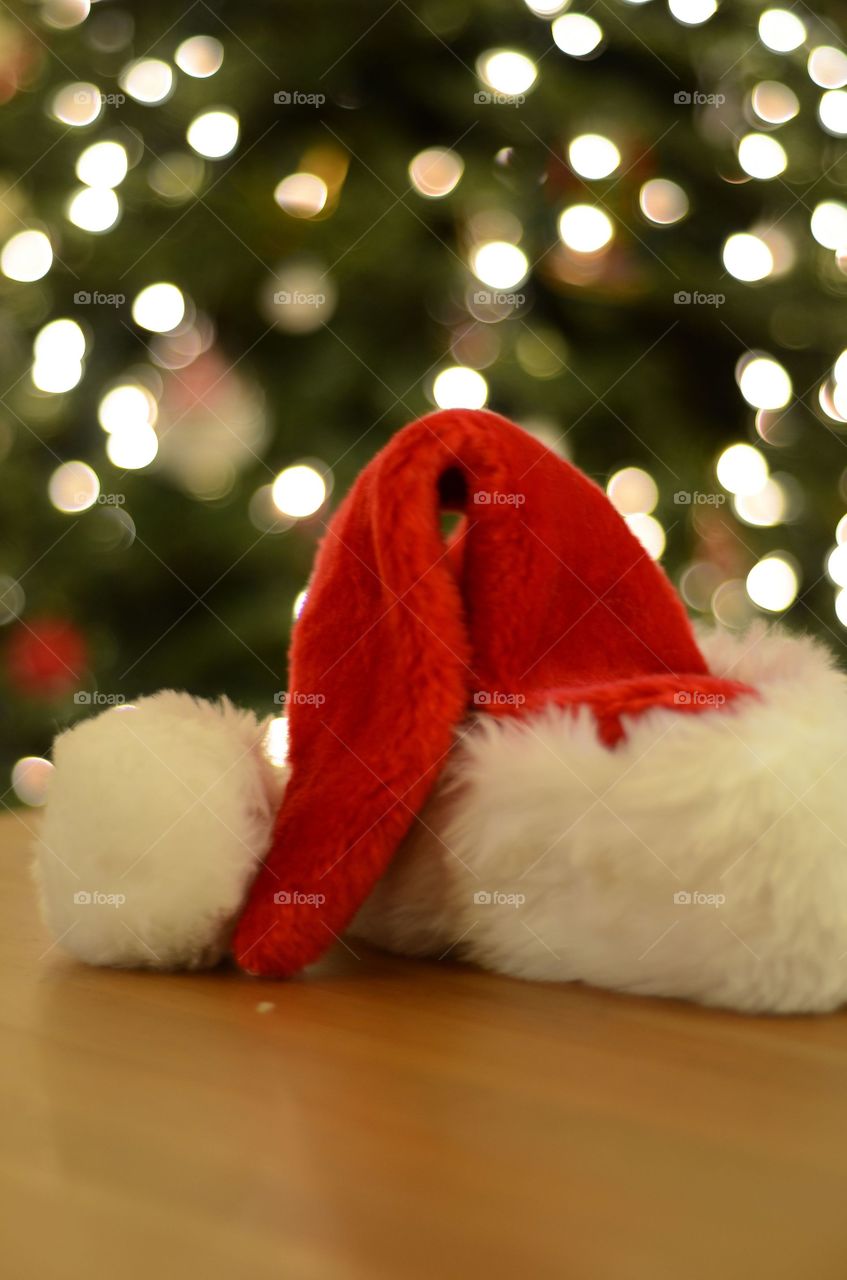 Santa hat and Christmas lights