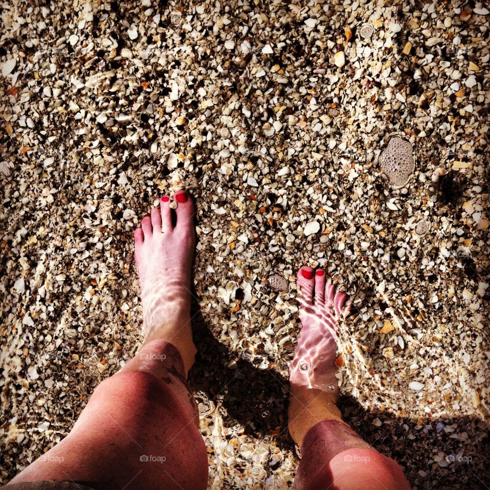 Feet in shells under water 