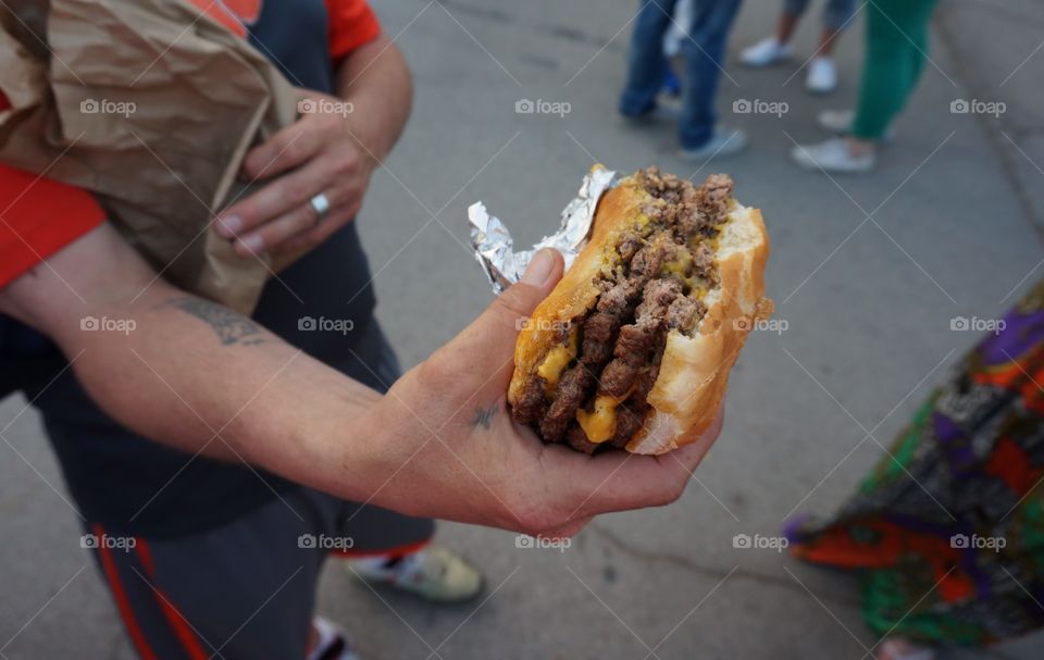 Big street food burger with all the fixings