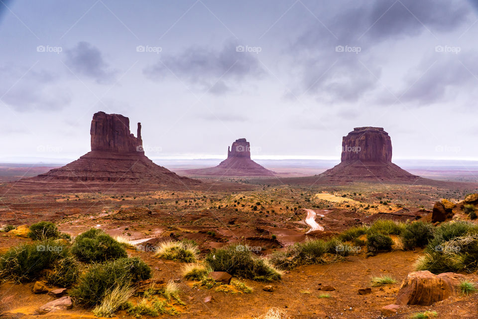 View of rock formations in desert