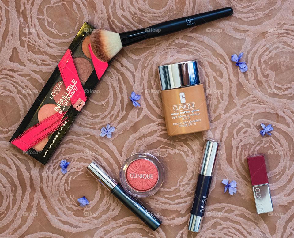 Flatlay cosmetics and beauty products