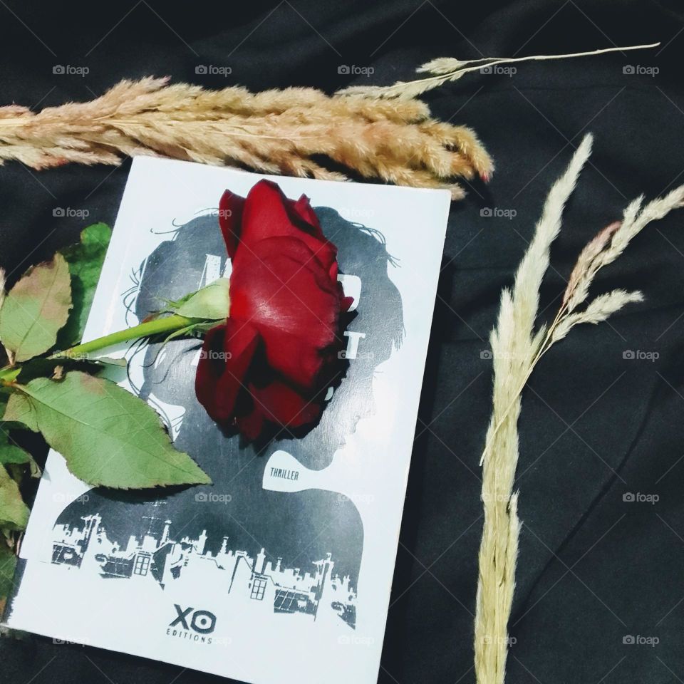 nice book , nice texture, red flowers,night shot