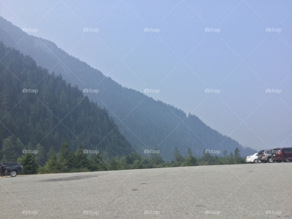 Highway along the mountainside in Manning Park, British Columbia, Canada 